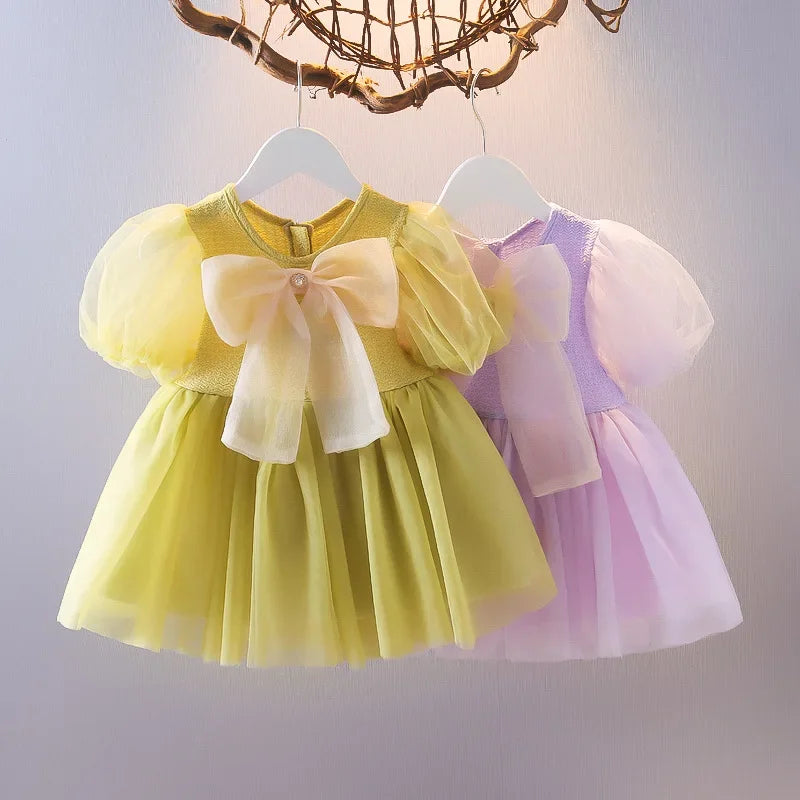 Baby Girl Bow Ruffle Cotton Dress Set