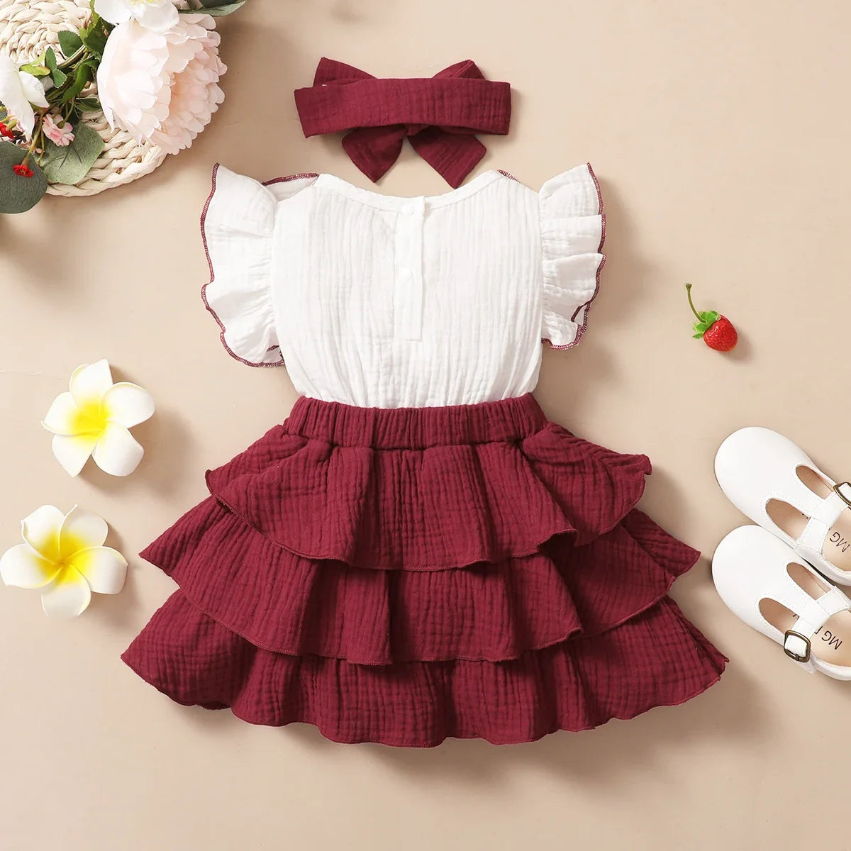Baby Girl Bow Ruffle Cotton Dress Set